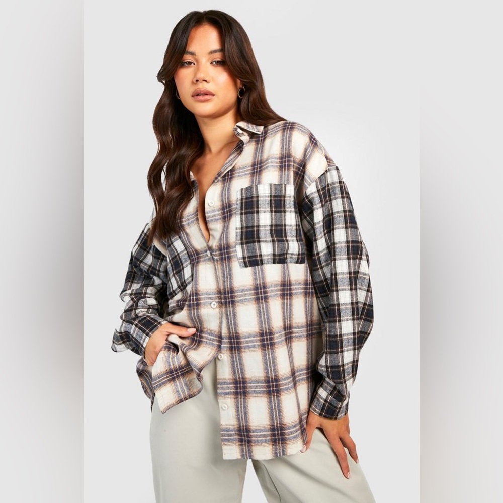BOOHOO oversized mixed flannel shirt